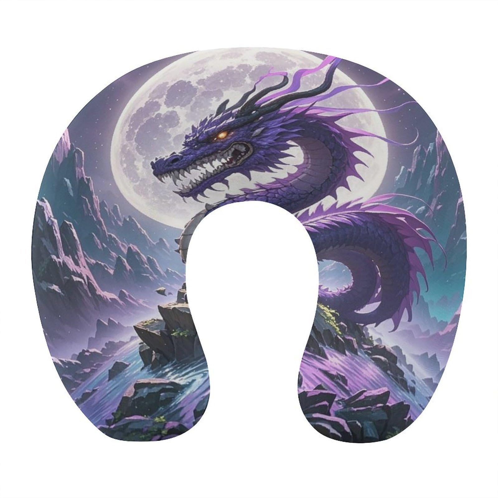 FekiLoot Purple Dragon Purple Moon Travel Pillow U Shaped Neck Pillow Comfortable Memory Foam Pillow Portable Soft Headrest Lightweight Neck and Head Support for Planes Trains Self-Driving Cars