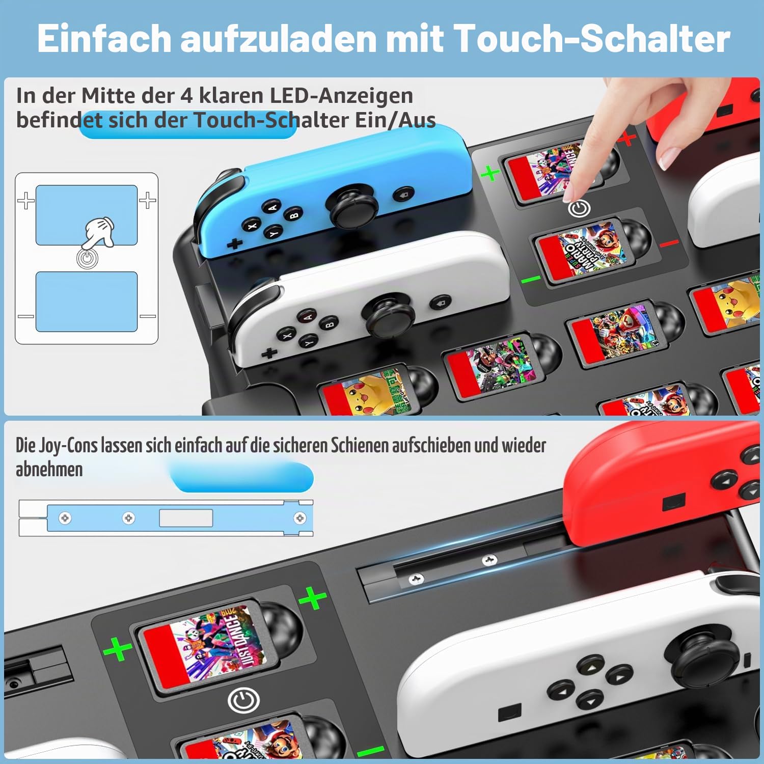 Kytok Switch Spiele Aufbewahrung mit Switch Controller Ladestation, Switch Ladestation für Switch/OLED Joycons, Switch Aufbewahrung für Switch Spiele, TV-Dock, Pro-Controller, Switch Zubehör