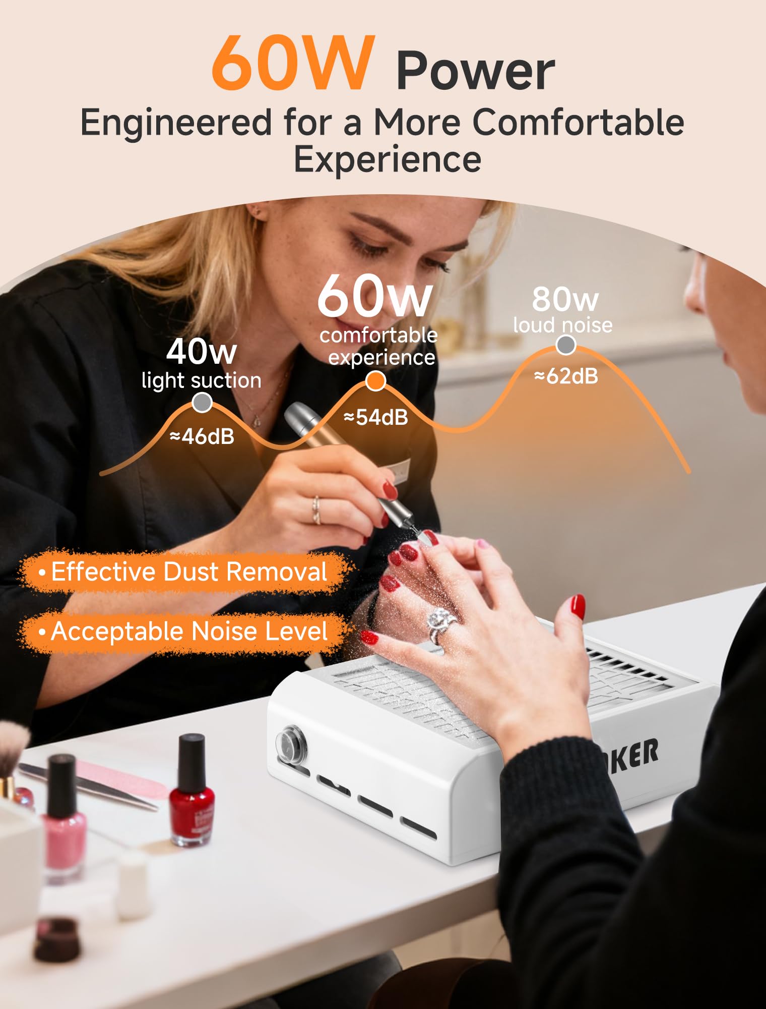 INMAKER Aspirateur Ongles Professionnelle Avec 2 Filtre Remplaçable | 60W Aspirateur Ongle Manucure pour Nail Art ou Salon, Blanc