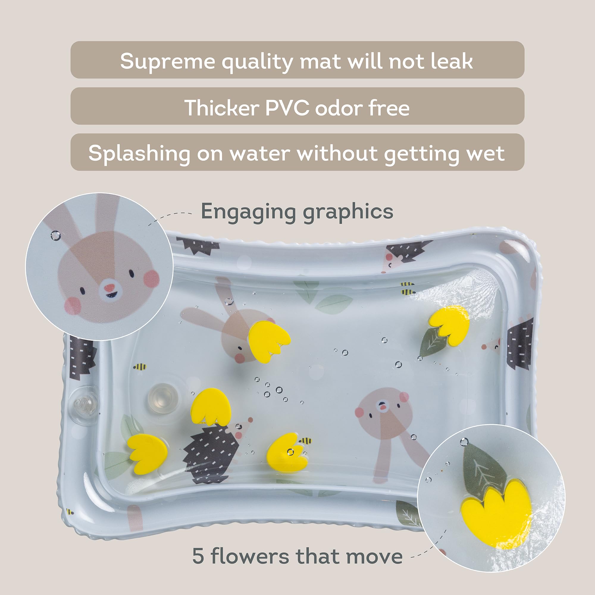 Taf Toys Tummy Time Water Mat for Babies - Stimulating Rabbit & Hedgehog Tummy Time Sensory Mat with Water Fill - Baby Tummy Time Play Mat, Water Mat for Babies, Infant Toys