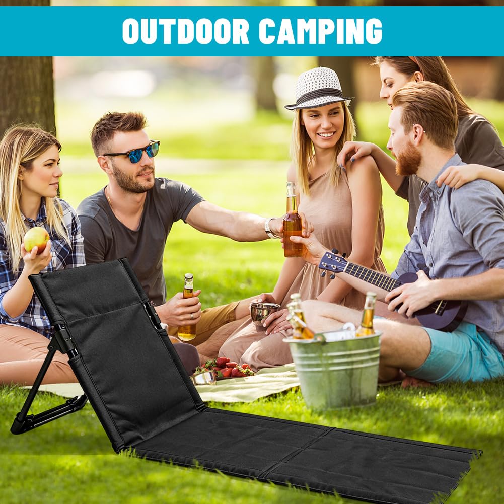 Strandmatte Sitzunterlage 0utdoor, Bodenstuhl mit Rückenstütze, Tragbar Klappkissen Strand Sitz für Strand Picknick Camping Outdoor Konzerte, 108 x 41 x 41 cm (Schwarz)