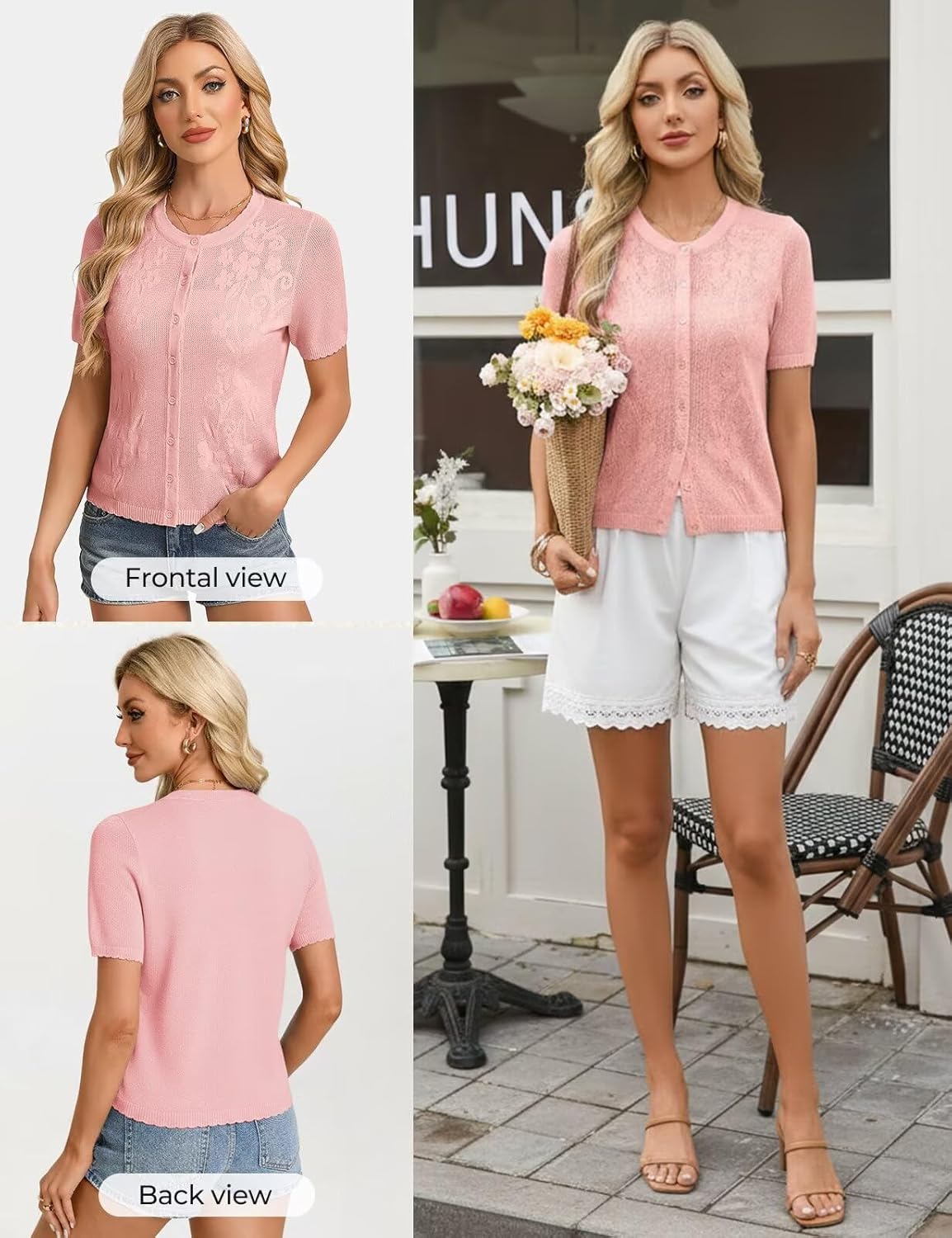 GRACE KARIN Cardigan Sweaters for Women Lightweight, Short Sleeve Sweater Trendy, Crewneck Crochet Shrugs Top for Dress - Image 4