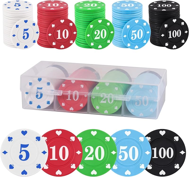 Juego de fichas de póquer de plástico con caja de almacenamiento para Blackjack, Texas Hold'em, juegos de póquer nocturno