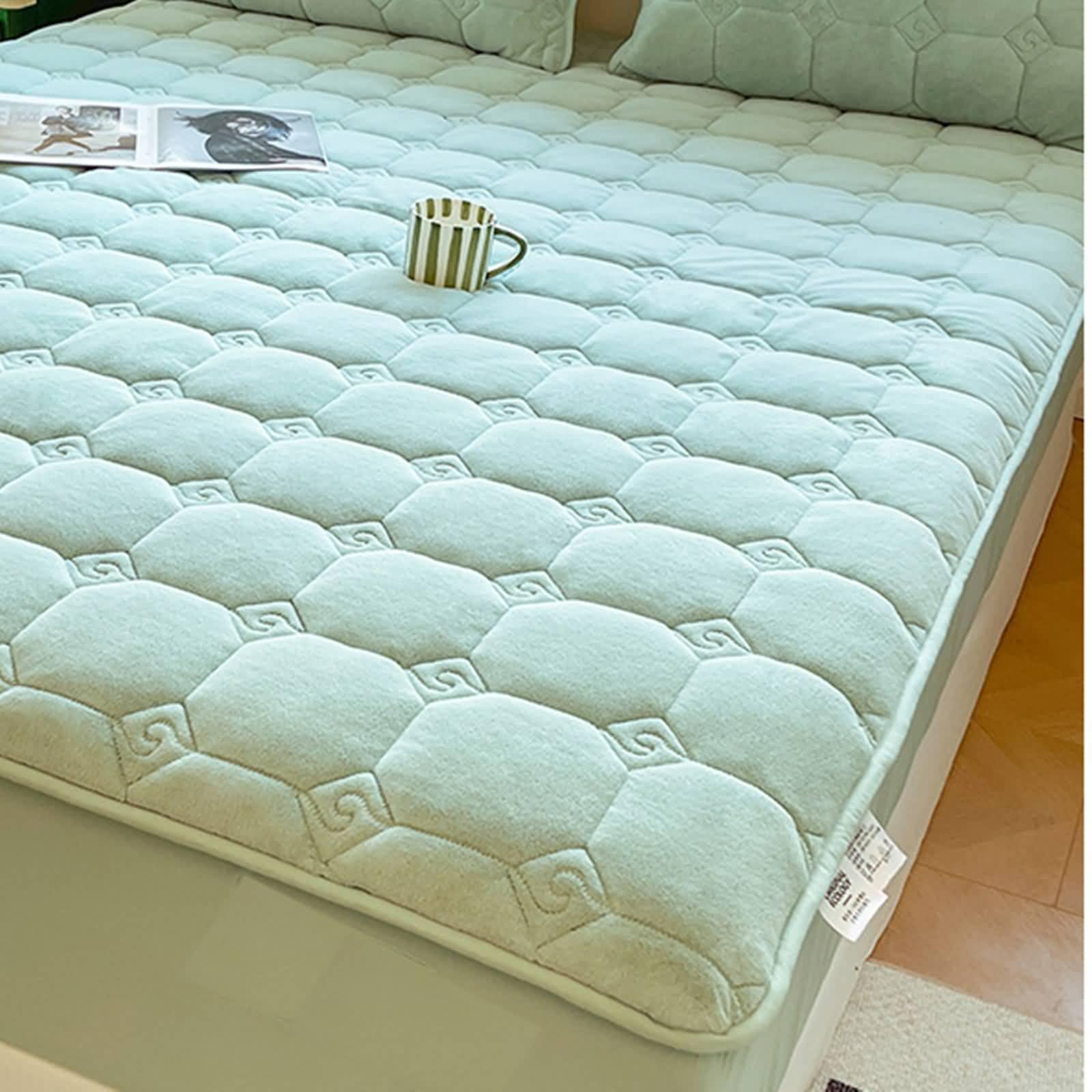Bajera para Cama Elastica 120x200cm,Colcha Verano Matrimonio Color Sólido con Patrón Geométrico Sábanas Bajeras Verde Claro