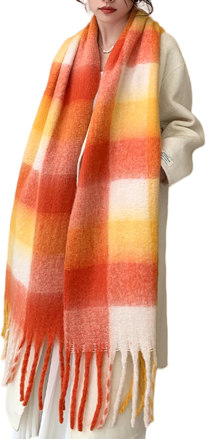 Wander Agio Winter Women Warm Scarf Long Shawl Large Scarves Cold Weather Thick Blanket Scarfs Colorful Plaid Red Beige Yellow 18