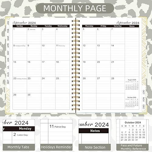 Miniatura 4 de Agenda mensual 2024, enero 2024 a diciembre 2024, agenda semanal y mensual de 6.5 x 8.5 pulgadas con pestañas de página, calendario de tapa dura con