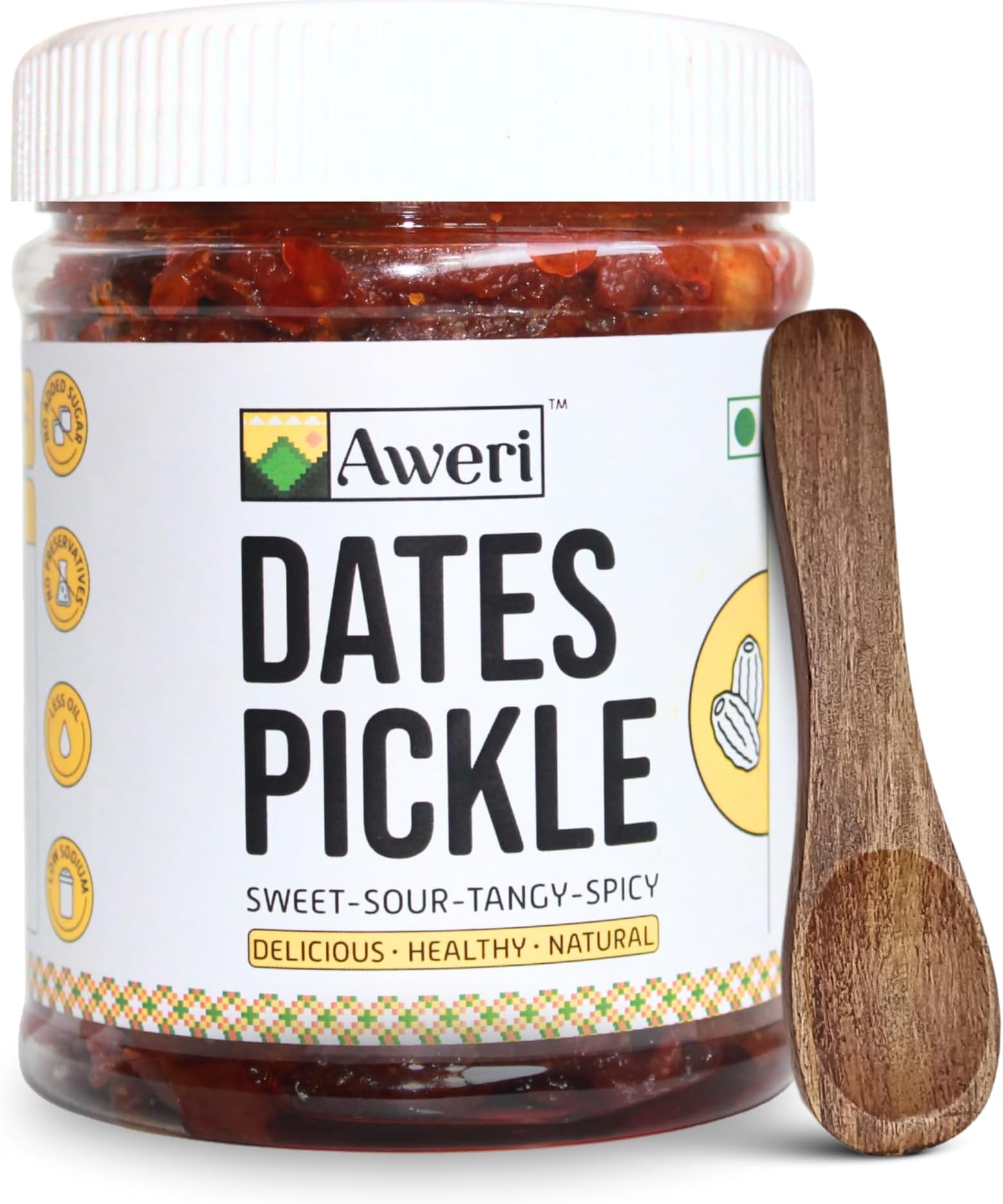 - Aweri Dates Pickle (400g) | Khajoor Ka Achaar | Includes Sheesham Wooden Spoon | Traditional Homemade Taste | No Preservatives | No Vinegar | Made with Mustard Oil |