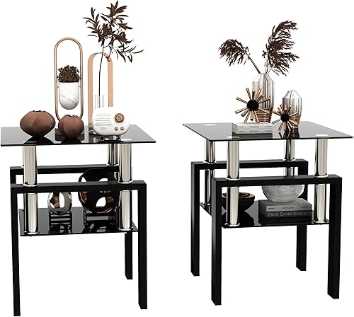 2 Pcs Coffee Tables for Living Room, Modern Glass Coffee Table,Sturdy Metal Legs, Easy to Clean & Assemble, Versatile for Bedroom Home Decor, Adds
