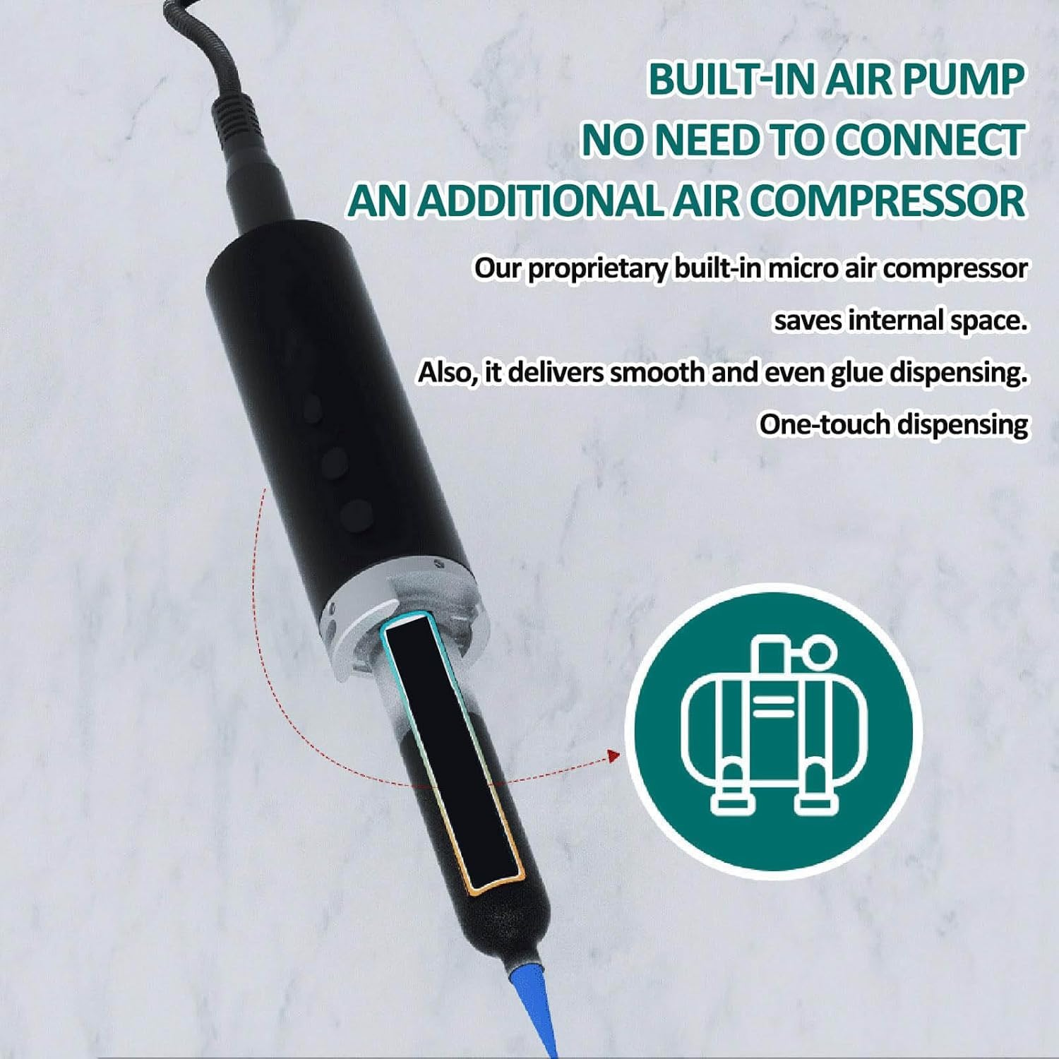 Distributore di colla pneumatica, distributore automatico di colla con teste adattatore da 10 ml/30 ml, funzionamento con un pulsante, pompa ad aria integrata per colla UV e olio per saldatura
