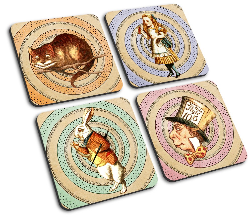 Cultzilla Multicolor Alice In Wonderland Coasters, Set Of 4