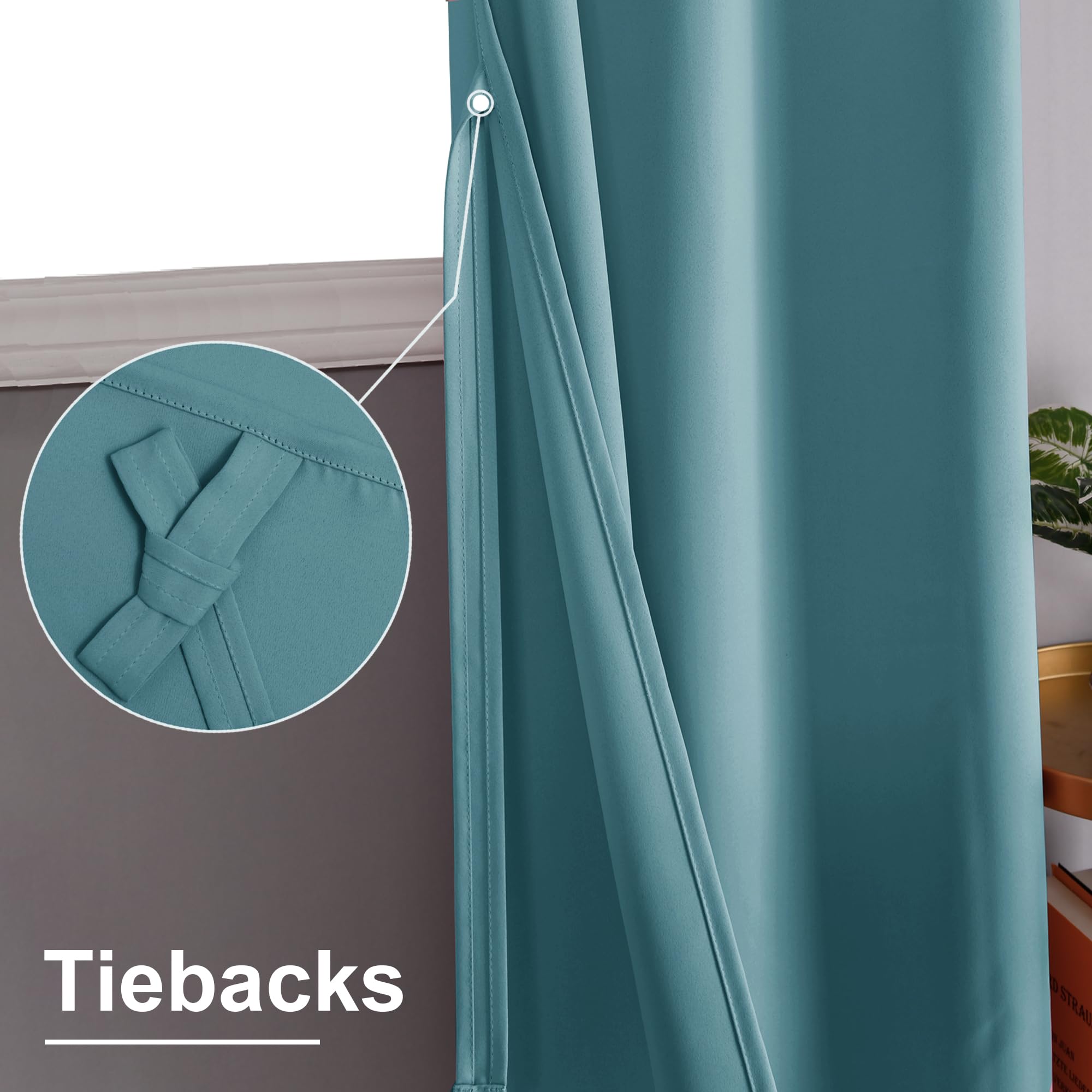 XWZO Blackout Curtains Shades Window Curtain Panels with Tiebacks- Noise Reduction and Thermal Insulated Eyelet Curtains for Bedroom,Living Room,Office,Study Room Turquoise W55xL96 - Image 3