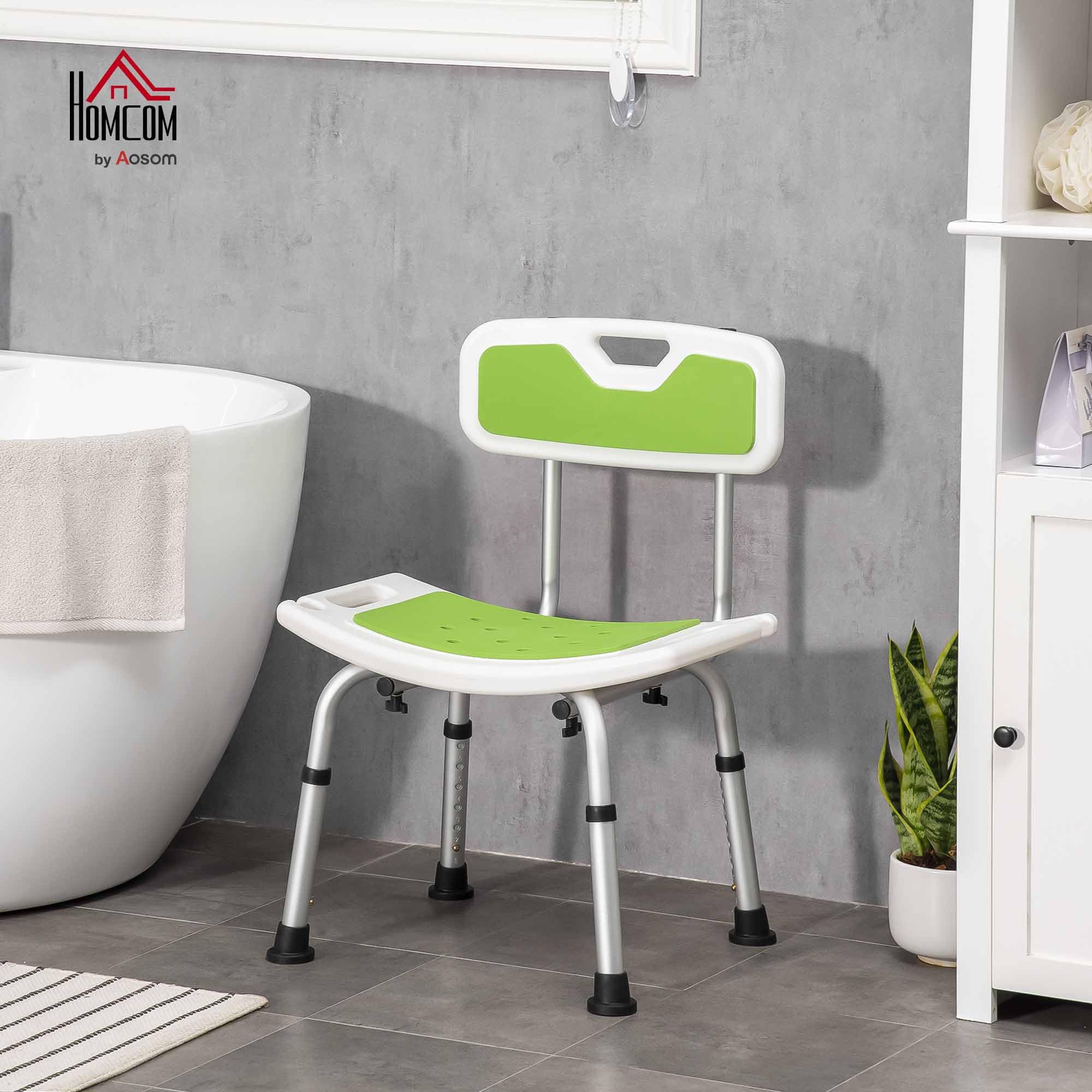 HOMCOM Sedia per Doccia in Alluminio ed EVA con Altezza Regolabile su 6 Livelli e Schienale Ricurvo, 51.5x49.5x68.5-81 cm, Verde e Bianco