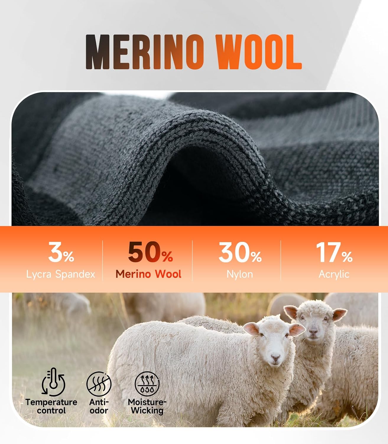 PULIOU Merino Wool Hiking Socks for Men Women, 3 Pairs Anti-Blister Breathable Cushioned Socks for Outdoor Adventure