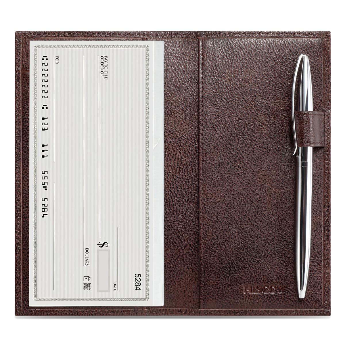 HISCOW Leather Checkbook Cover for Duplicate Checks with Pen Holder