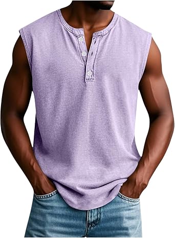 Henley Sleeveless Shirts for Men Button Up Tshirt Work Business Summer Casual Vacation T-Shirts