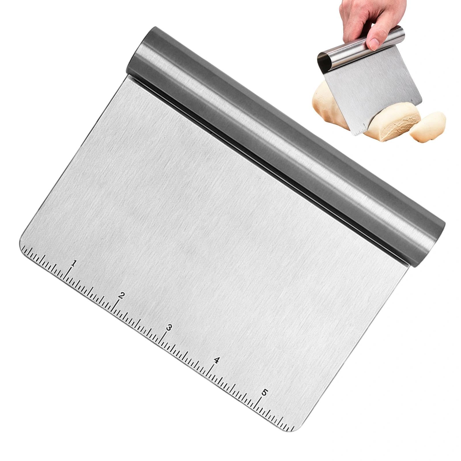 Heryson Stainless Steel Dough Scraper Bench Scraper with Measuring Scale Multipurpose Dough Cutter Spatula Baking Tool for Pizza Cake Pastry Food