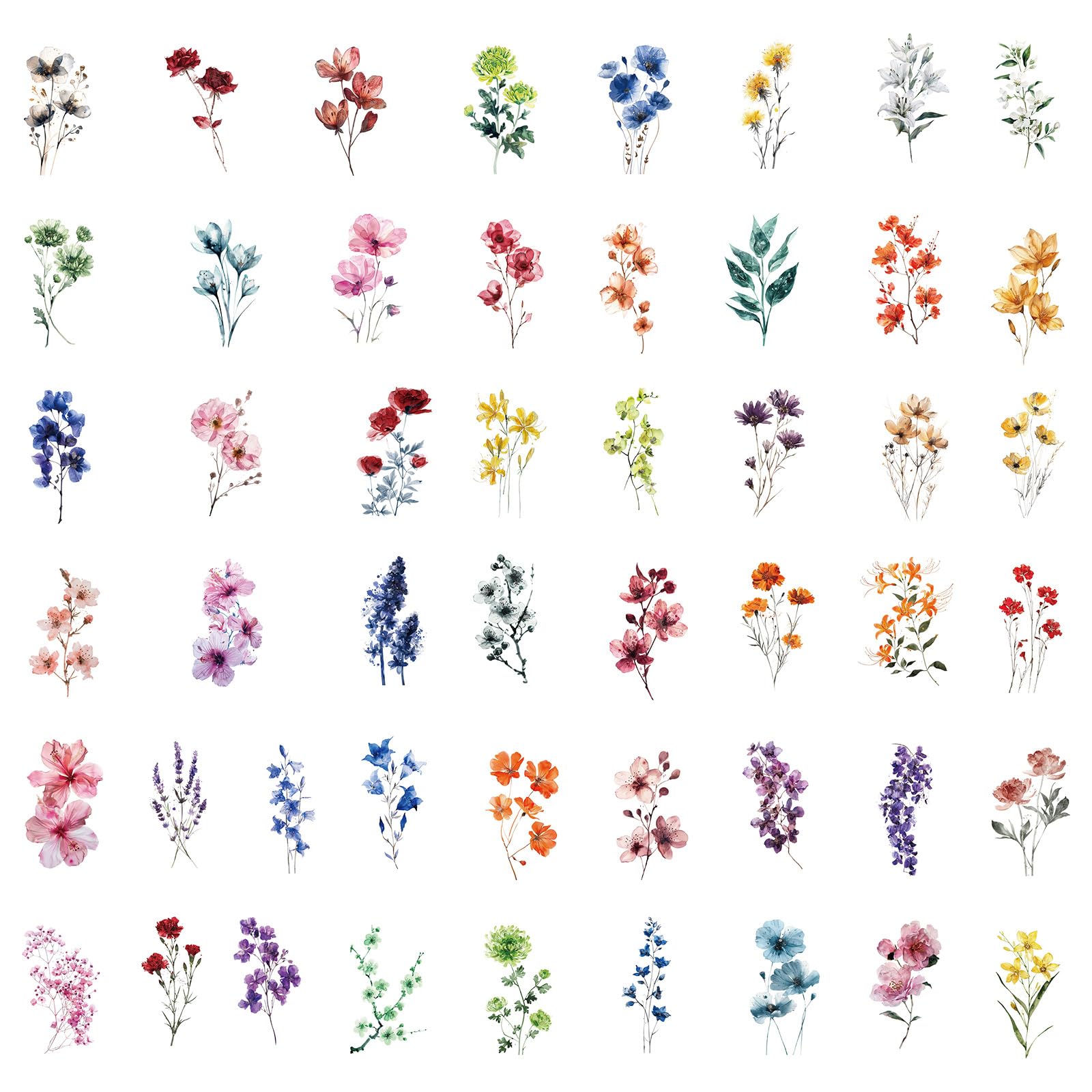 Tivleed Multicoloured 50 Pcs Stickers For Scrapbooking, Flower Stickers, Waterproof Stickers Floral Stickers, Self-Adhesive Pet Transparent Aesthetic Stickers For Journaling, Laptop, Crafts, Water Bottles