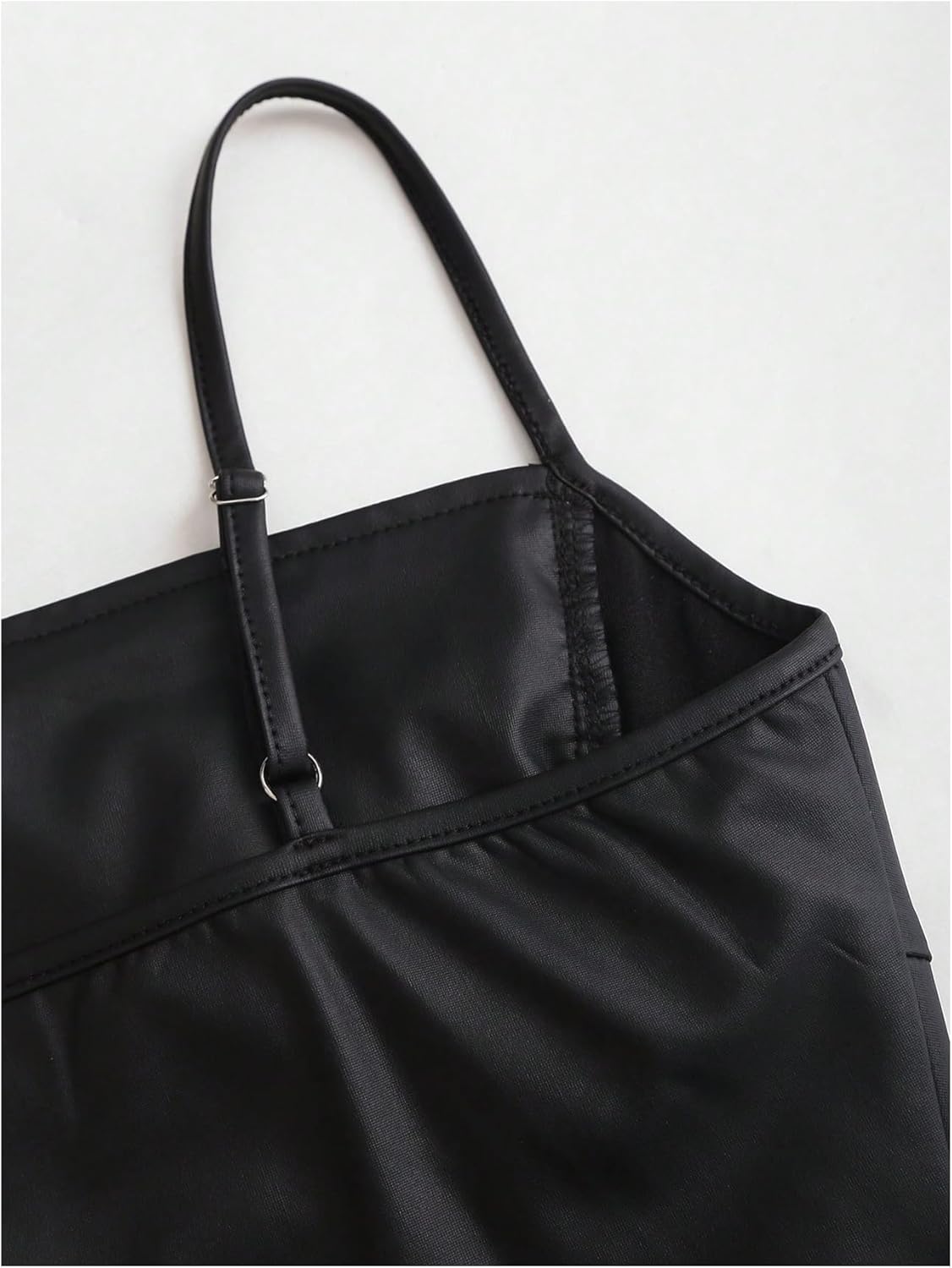 Milumia Women's Ruched Faux Leather Bustier Top Spaghetti Straps Corset Crop Tops - Image 4