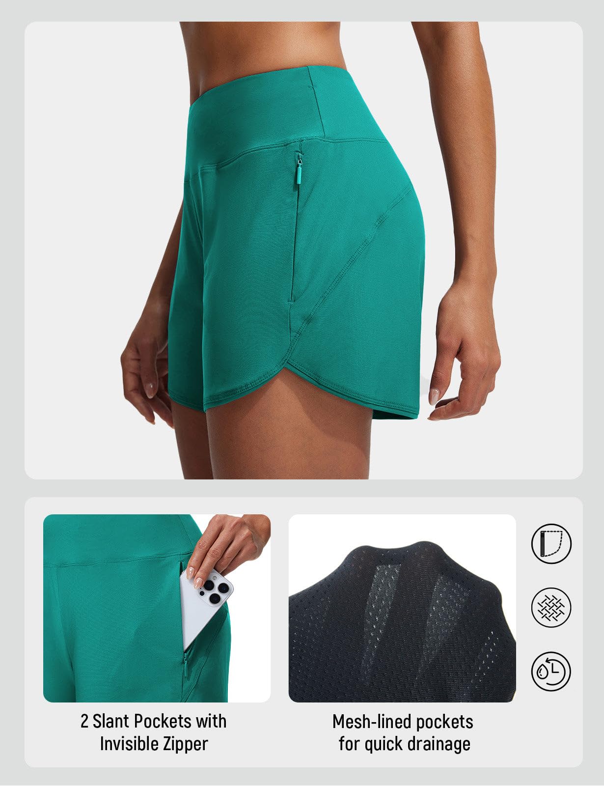 baleaf Shorts de Bain Femme 10 cm (4") - Haut de Hanche, UPF50+, à Séchage Rapide, Anti-UV avec Poches