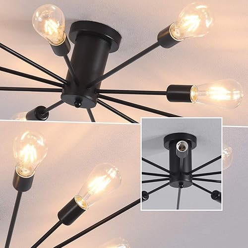 Miniatura 8 de Garwarm Lámpara de techo semiempotrada, lámpara de techo industrial de Sputnik de 10 luces para cocina, comedor, sala de estar, dormitorio,