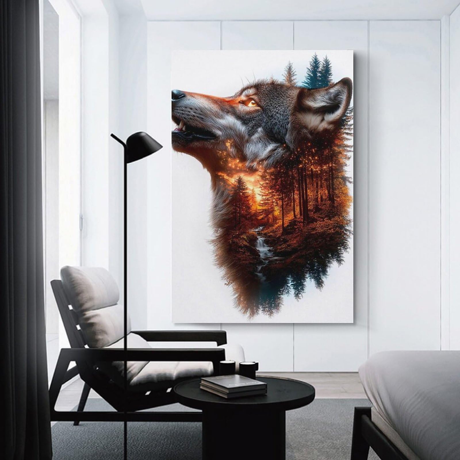 Junmoney Wolf Forest Dream Home Decor Wall Art, 20x30inch(50x75cm), for Calm Bedrooms, Home Corners Or Flats, Canvas Wall Decor for Personal Spaces