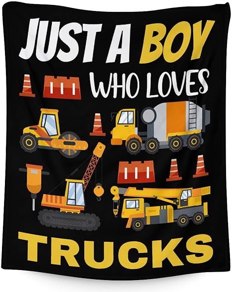 Construction Truck Blanket Gifts - 50x60 Inches Funny Throw Blanket for Boys - Black Soft Fuzzy Excavator Blankets for Bed, Couch & Living Room