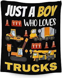 Construction Truck Blanket Gifts - 50x60 Inches Funny Throw Blanket for Boys - Black Soft Fuzzy Excavator Blankets for Bed, Couch & Living Room