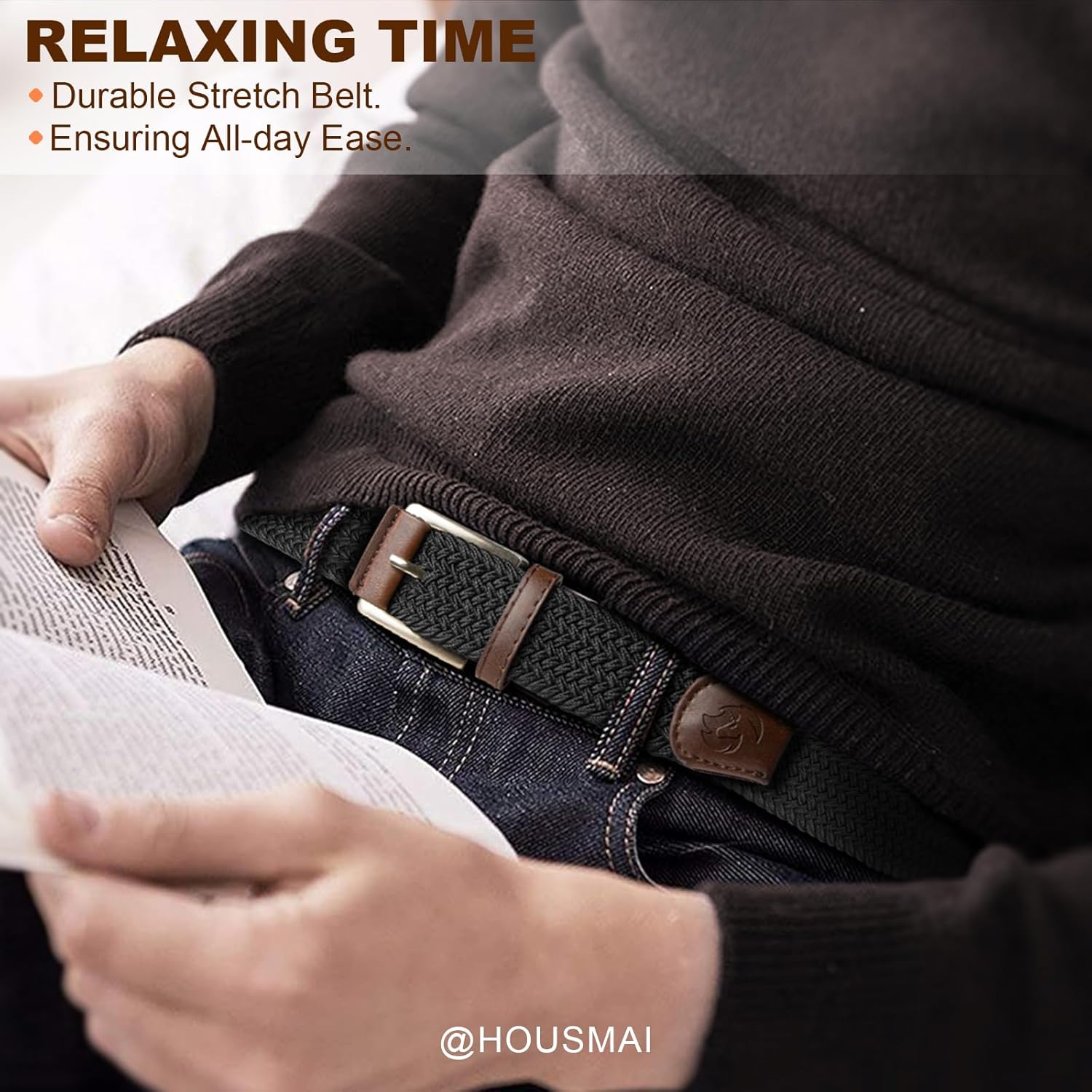 Stretch Braided Belt for Men -Mens Gift Elastic Woven Golf Belt 1 3/8"- for Golf Jeans Casual Wear - Image 3