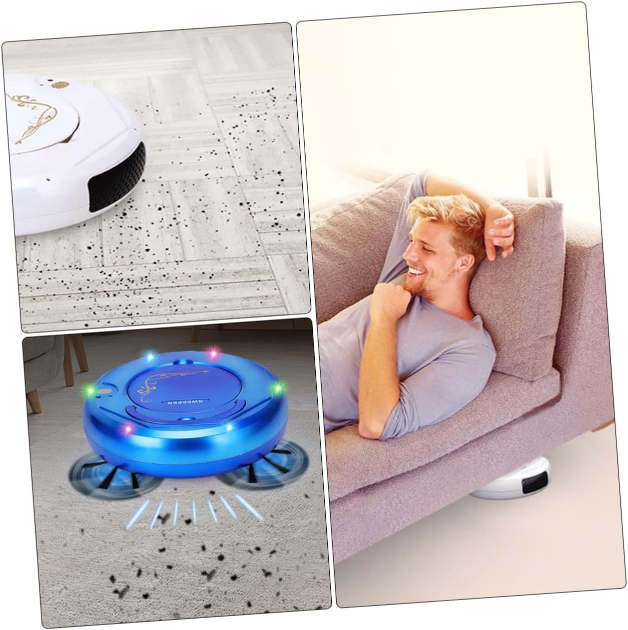Alipis Strong Suction Robotic Vacuum Home Cleaning Machine Dust Catcher Low Noise Multifunctional Carpet Sweeper