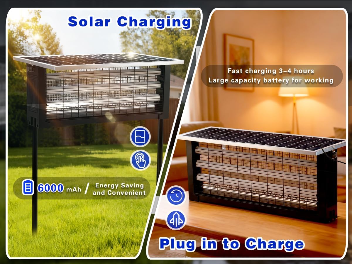 Large Solar Bug Zapper with High Powered for 4000 sq.ft, Powerful Outdoor Mosquito Zapper, Rechargeable Electric Fly Zapper for Patio Garden Backyard RV Camping Swimming Pool Pest Control