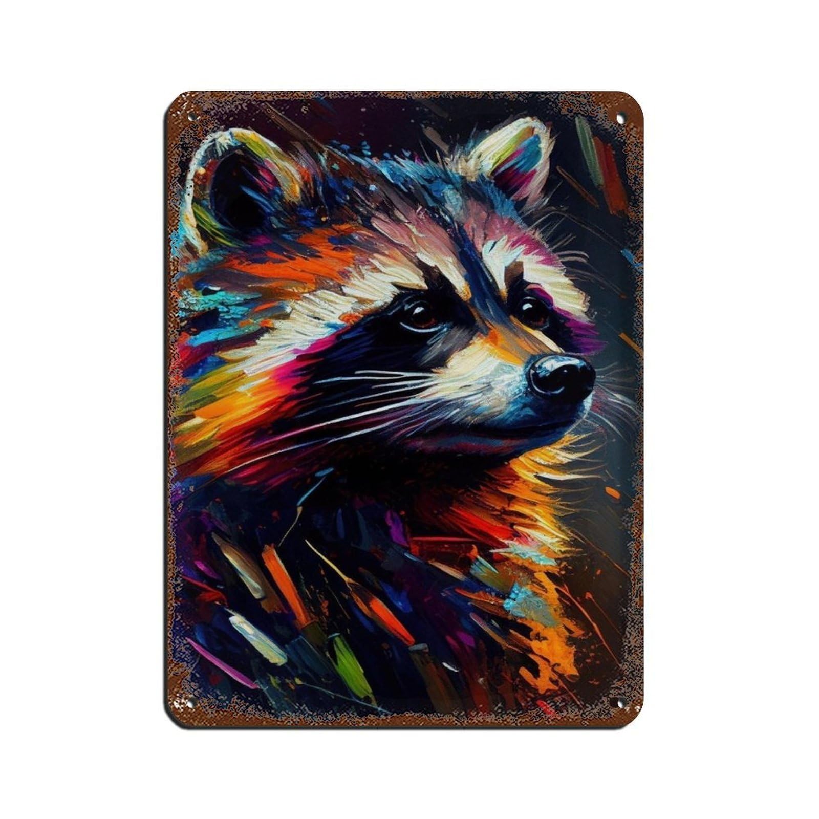 Raccoon Oil Painting Poster Retro Poster Metal Tin Sign Chic Art Retro Iron Painting Bar People Cave Cafe Family Garage Poster Wall Decoration 12x16inch(30x40cm)