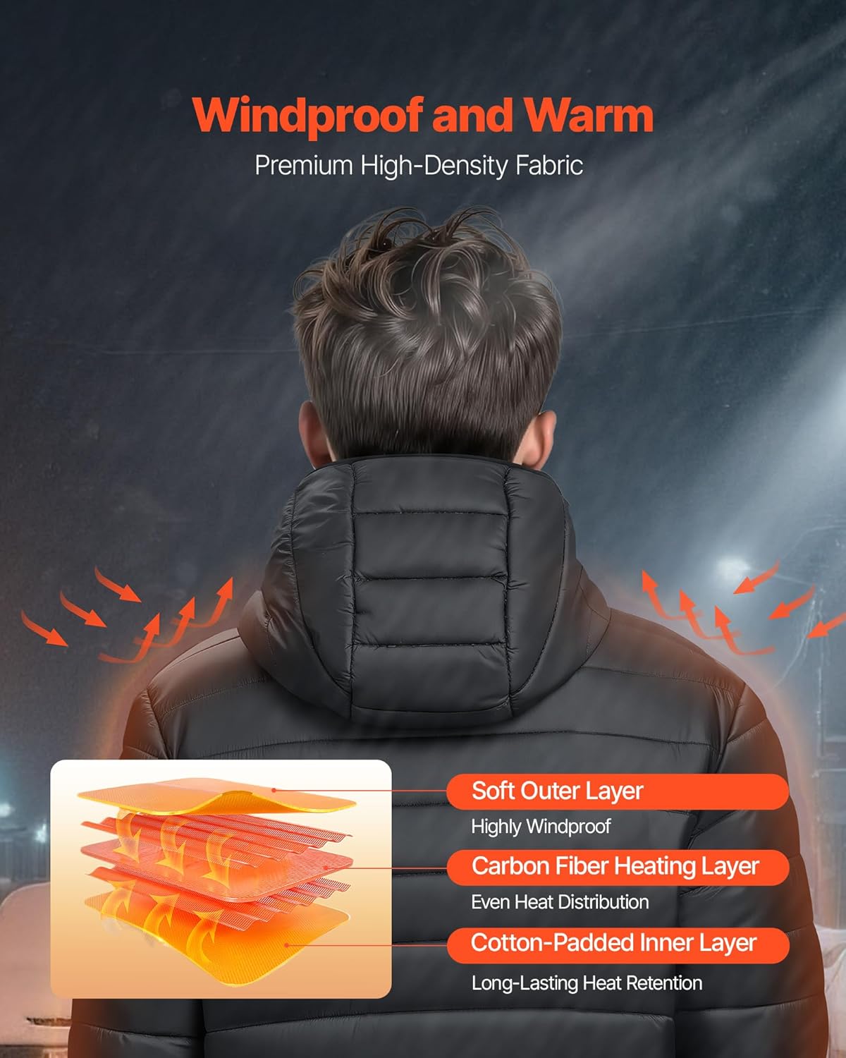 VEVOR Heated Jacket with 7.4V Battery Pack, Windproof and Lightweight Heating Coat, Winter Warm Outdoor Ski Coat