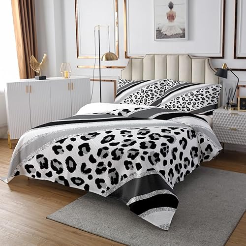 Miniatura 3 de Colcha con estampado de leopardo para niños, tamaño Queen, juego de colcha de moda de piel de guepardo abstracto, decoración de habitación de niños