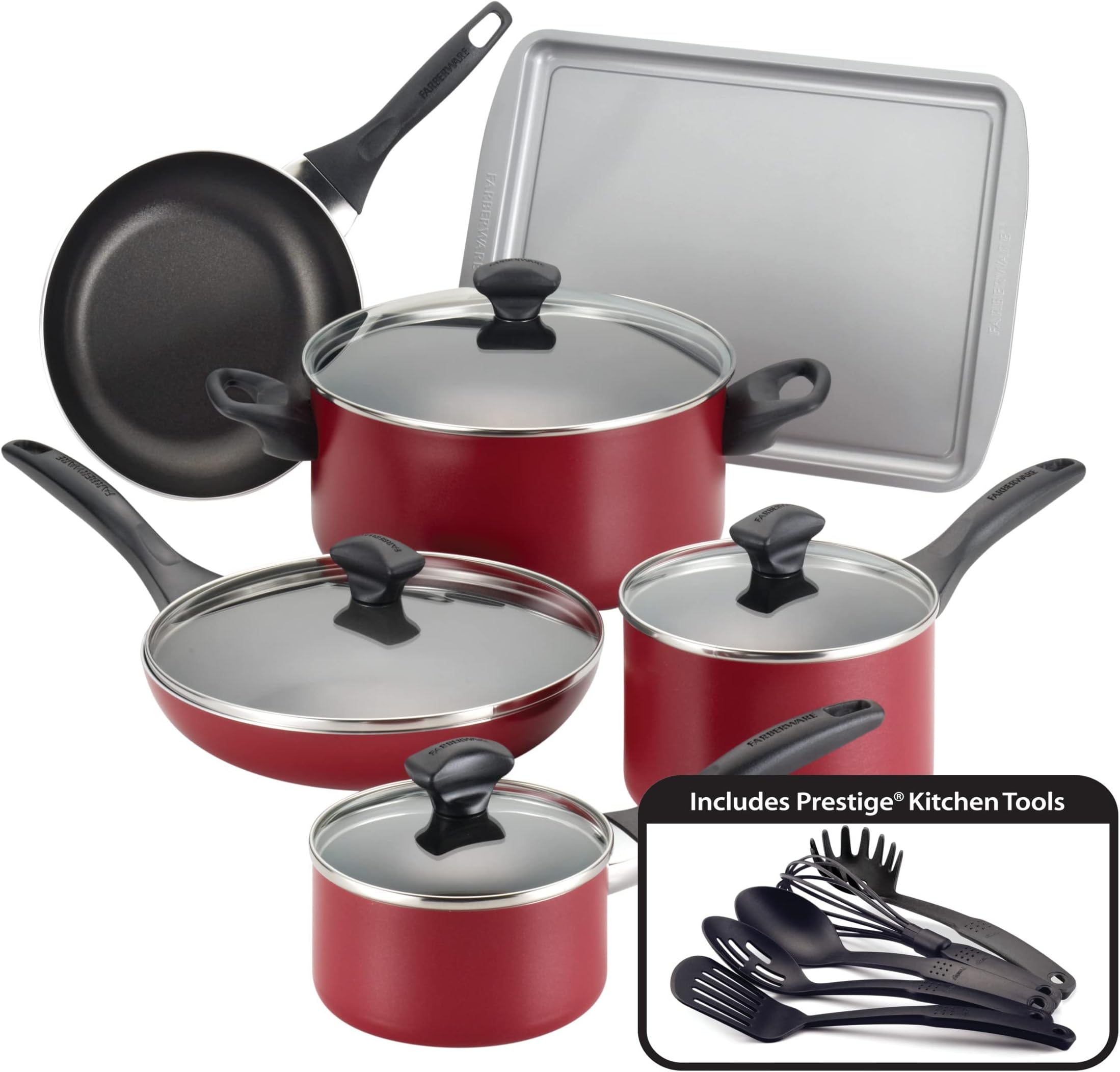Paula Deen Signature Dishwasher Safe Nonstick Cookware Pots and Pans Set, 17 Piece