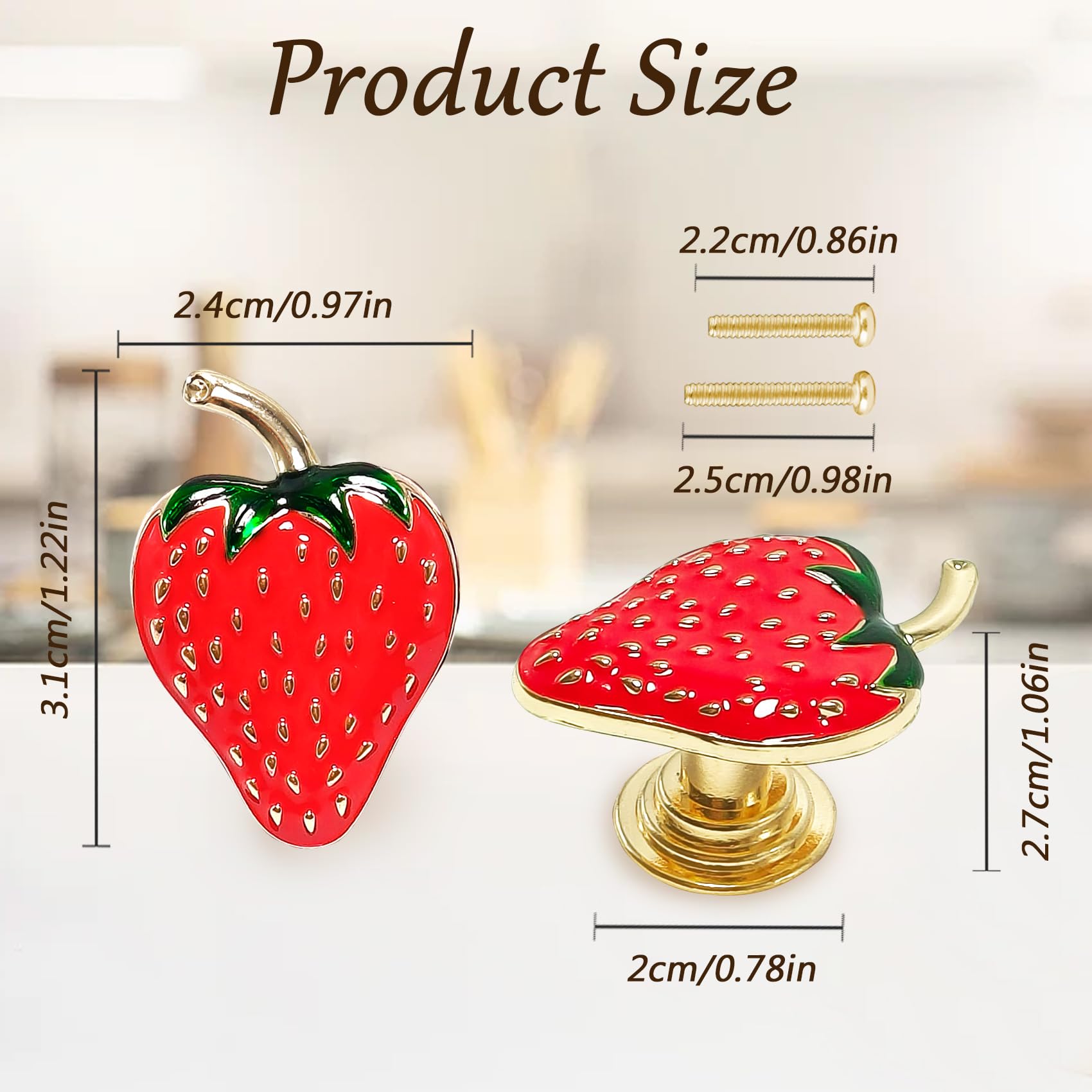 Strawberry Cabinet Knobs - Cute Fruit Drawer Pulls -2 Strawberry Cabinet Knobs - Cute Fruit Drawer Pulls -2