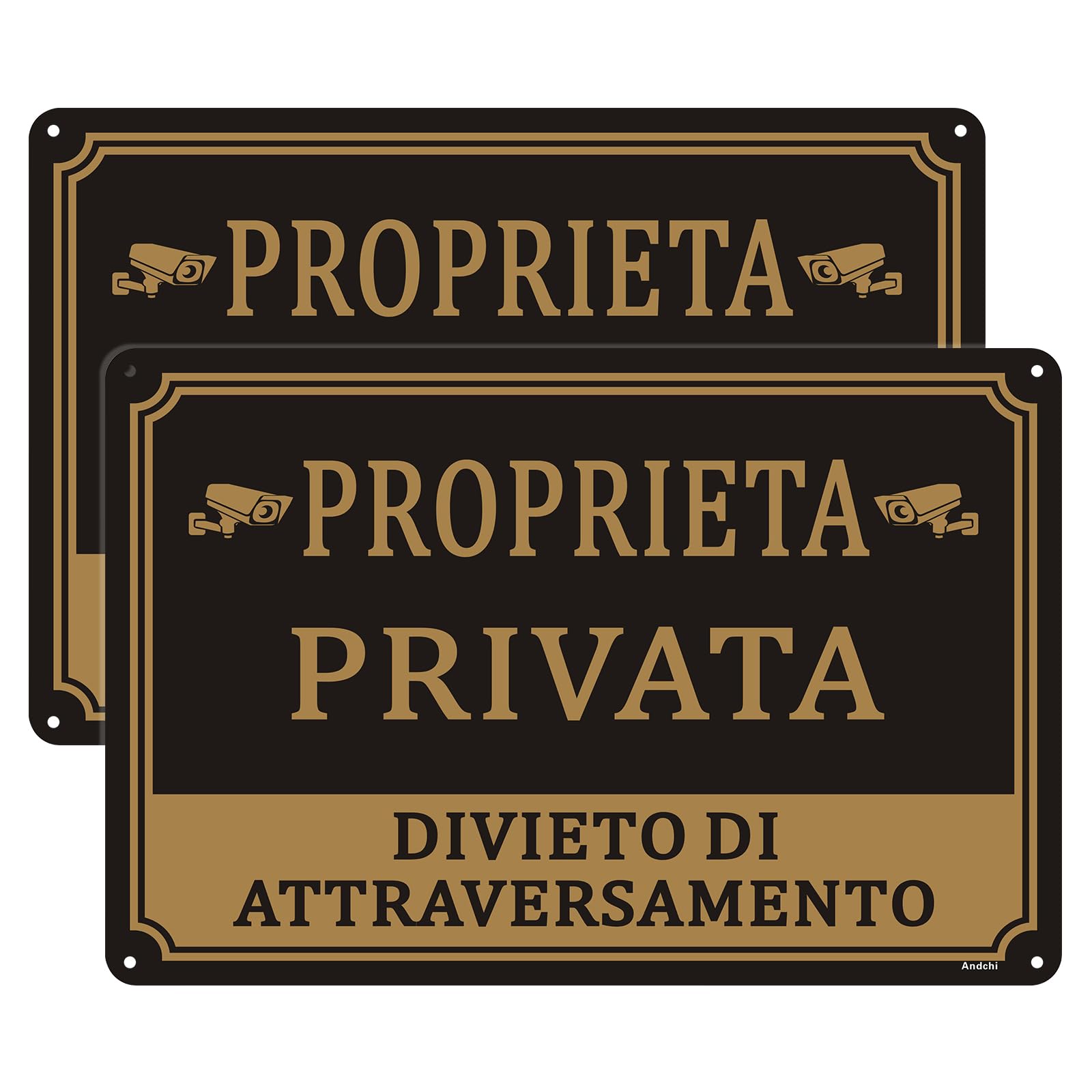 2pz Cartelli di proprietà privata segni di allarme di sorveglianza segni di alluminio(Nero - Proprietà privata, 30 * 20cm)