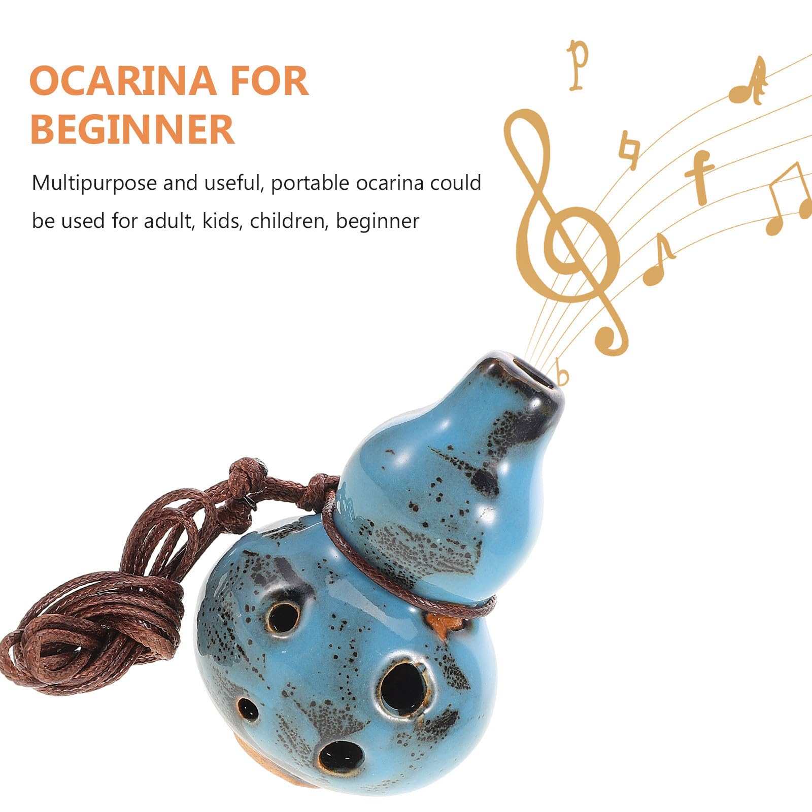 MAGICLULU Flûte Ocarina Alto en Céramique 6 Trous Bleu, Instrument de Musique pour Relaxation et Camping, Support Pratique