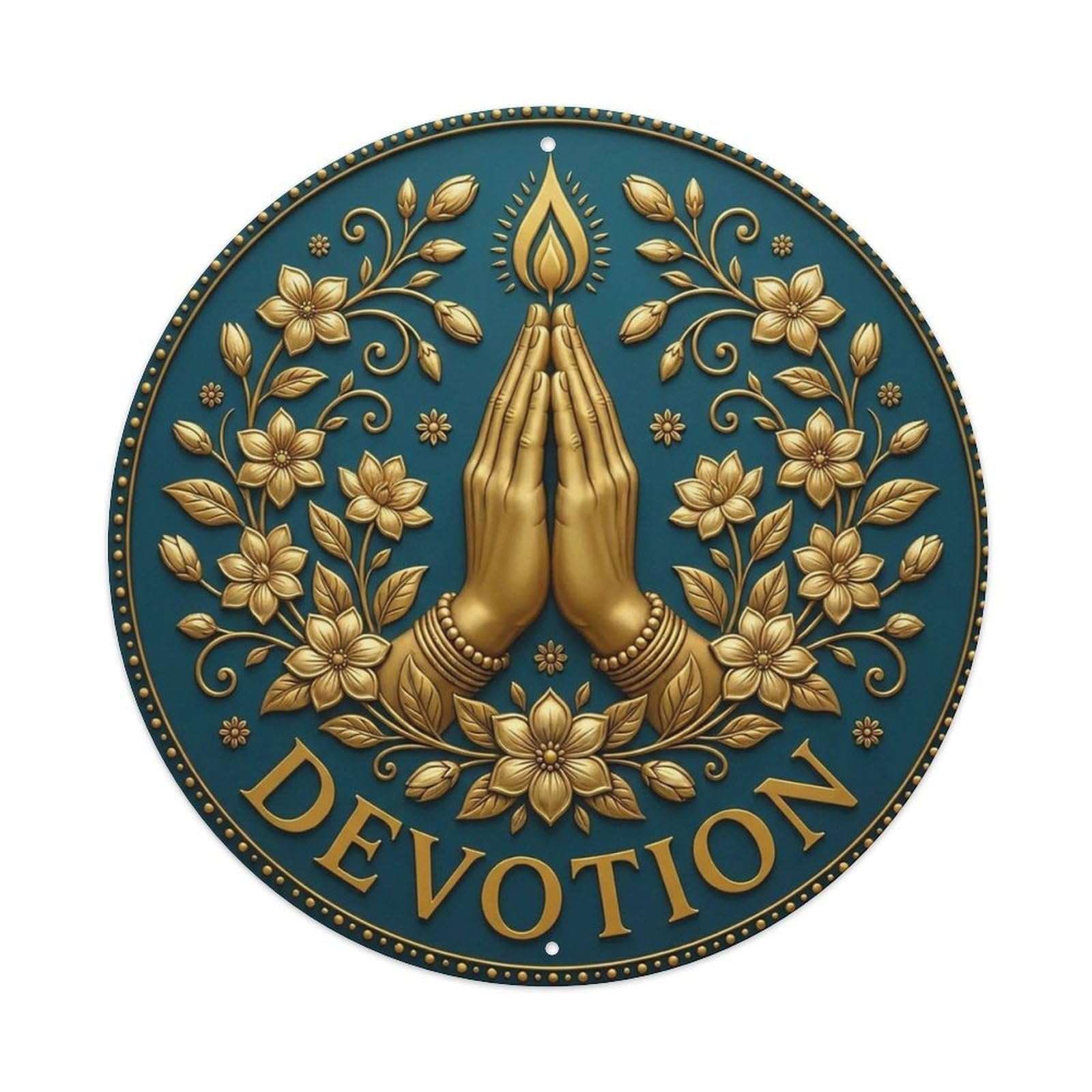 Vintage Namaste Praying Hands Devotion Flower Zen Yoga Metal Tin Sign