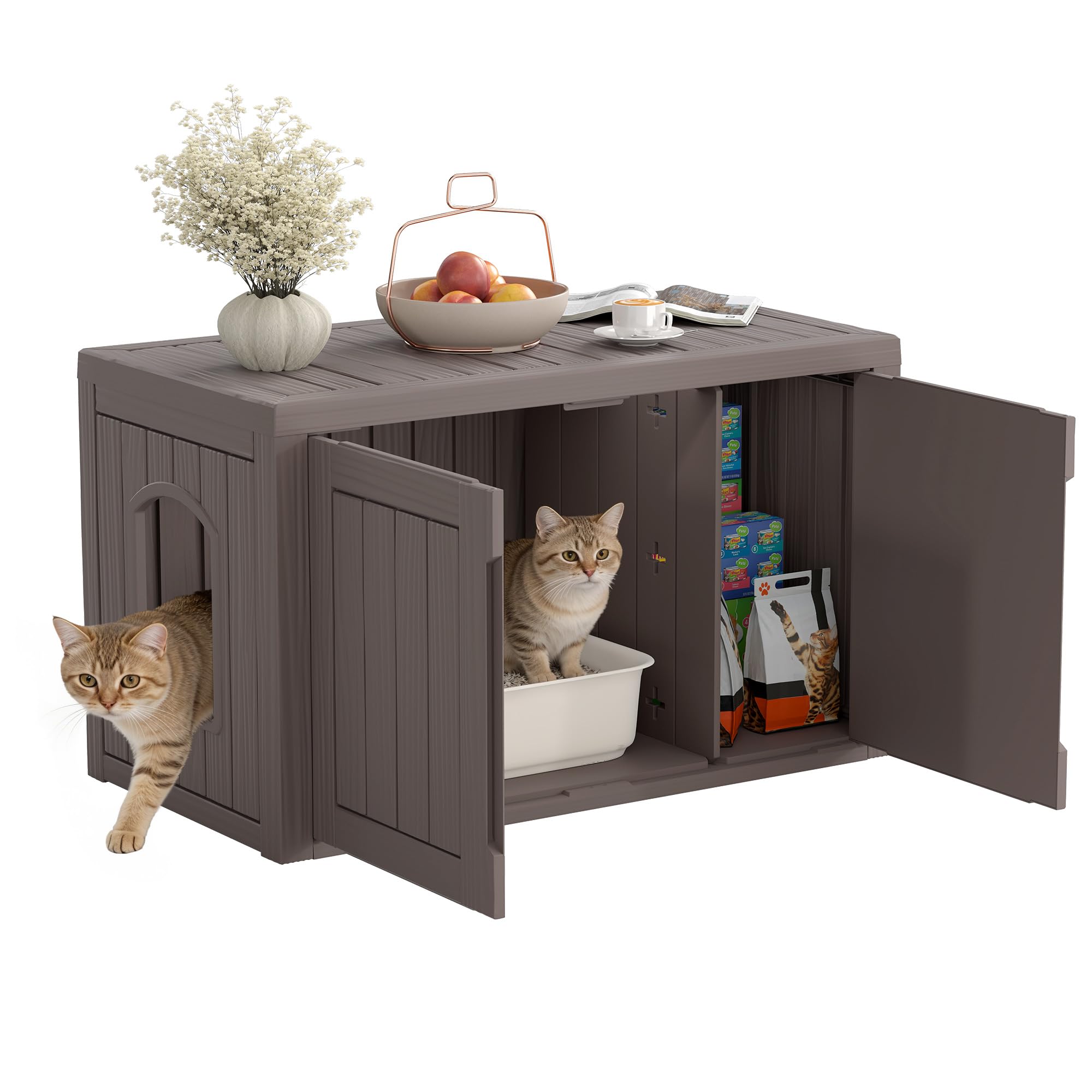 Cat Litter Box Enclosure, Covered Cat Litter Box with Adjustable Partition, Multi-Functional Hidden Enclosed Litter Box Furniture, Easy to Clean &amp; Assemble, Dark Grey