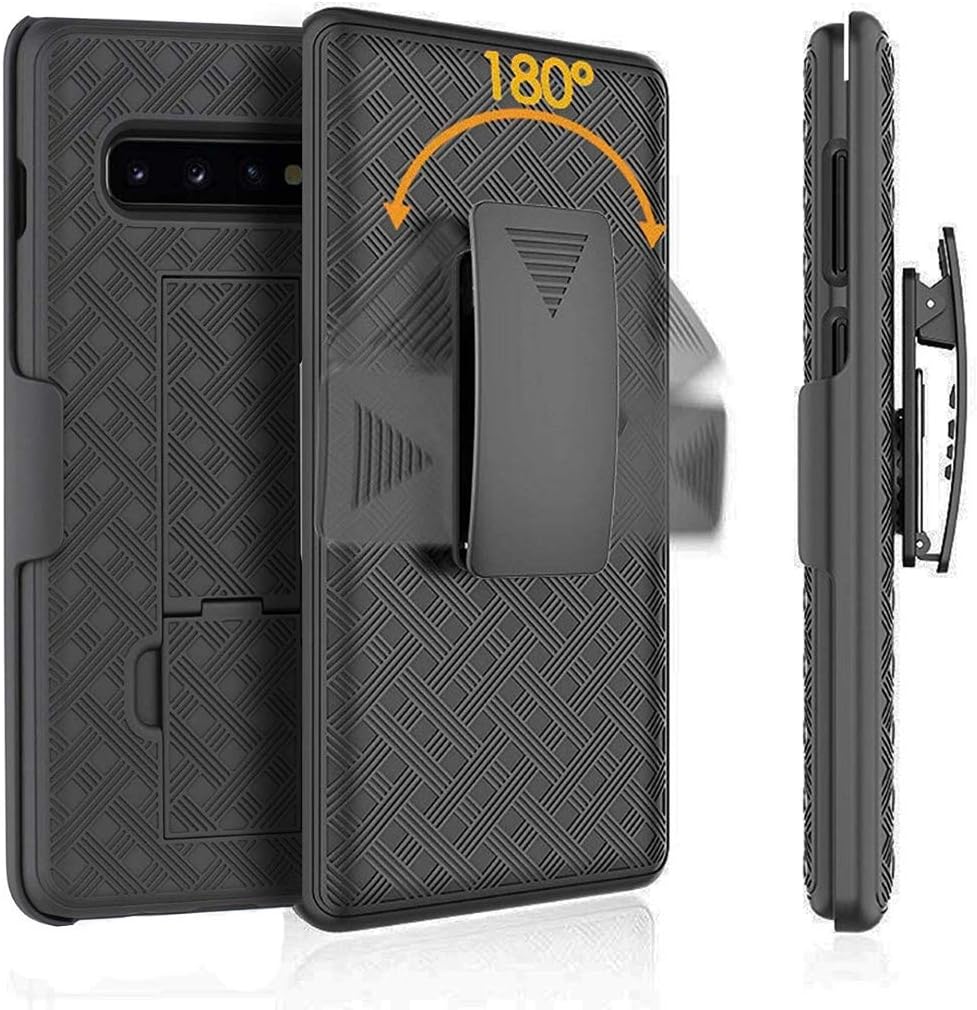 HIDAHE Galaxy S10 Belt Clip Holster Case - Slim Fit Shell Combo with Built-in Kickstand & Protective Cover - Black