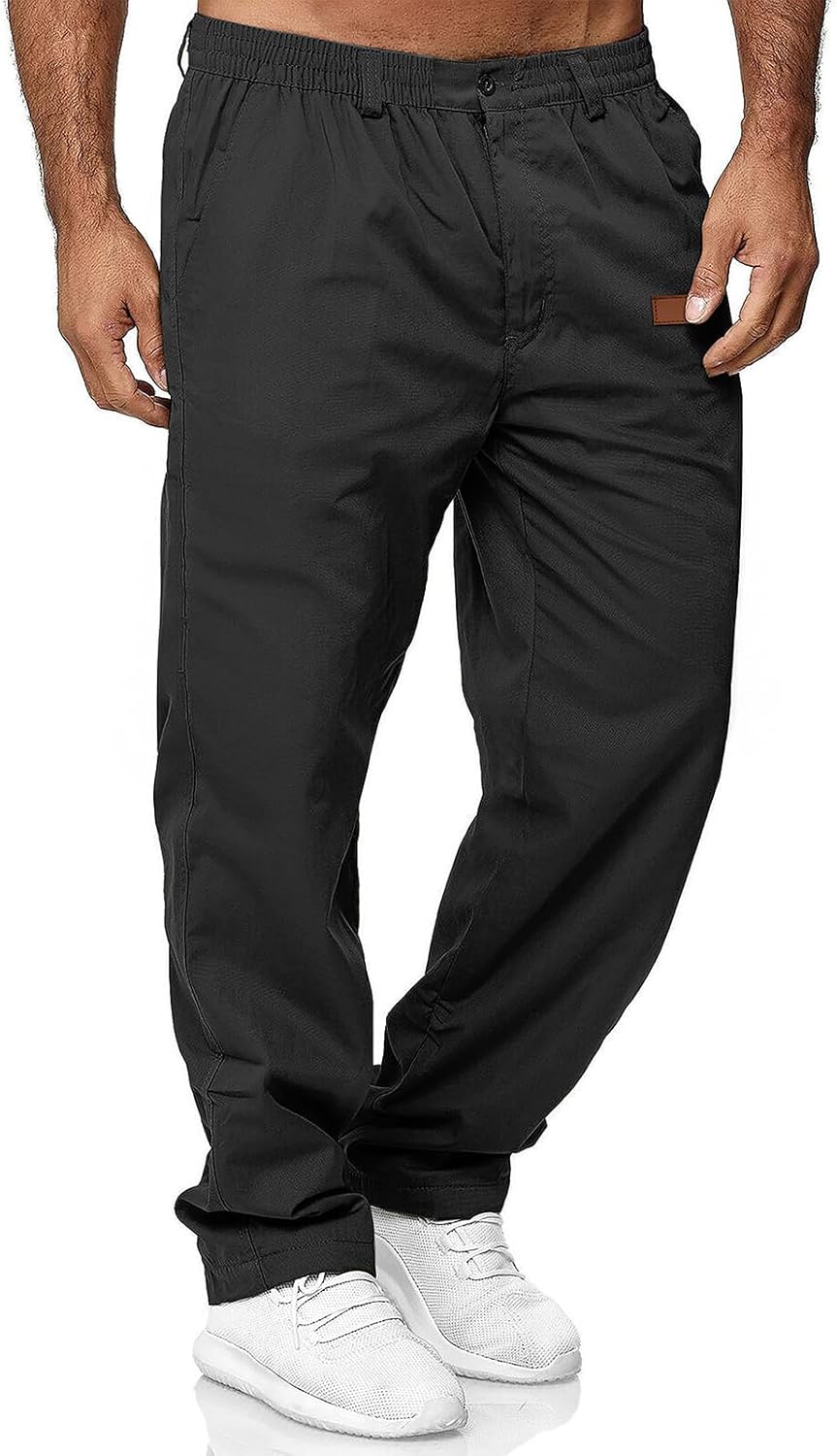 Mens Casual Jogger Pants Elastic Chino Pants Classic Fit Lightweight Comfy Hiking Cargo Pants