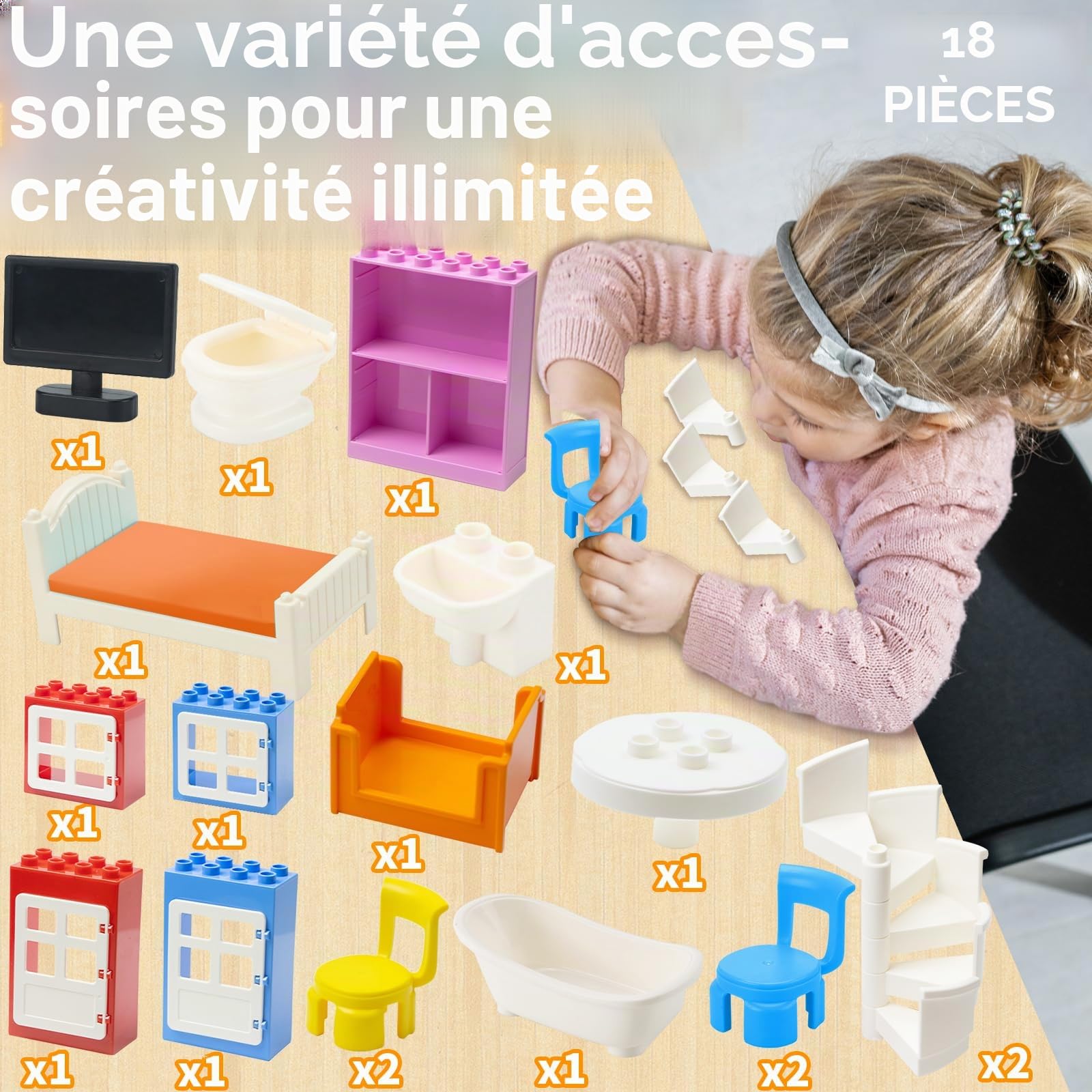 Grandes Briques de Construction Accessoires de Maison compatibles avec Les Briques Duplo assemblées Duplo Ferme Maison de Jeu Parc d'attractions Accessoires pour Enfants à partir de 3 Ans