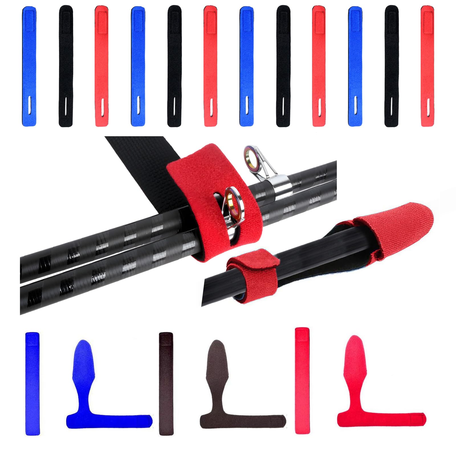 PATIKIL – 12 Cinghie Elastiche Per Canne Da Pesca – Lunghezza 20 Cm – Multicolore (Nero, Blu, Rosso) – Per Fissaggio Bastoni E Attrezzature Sportive