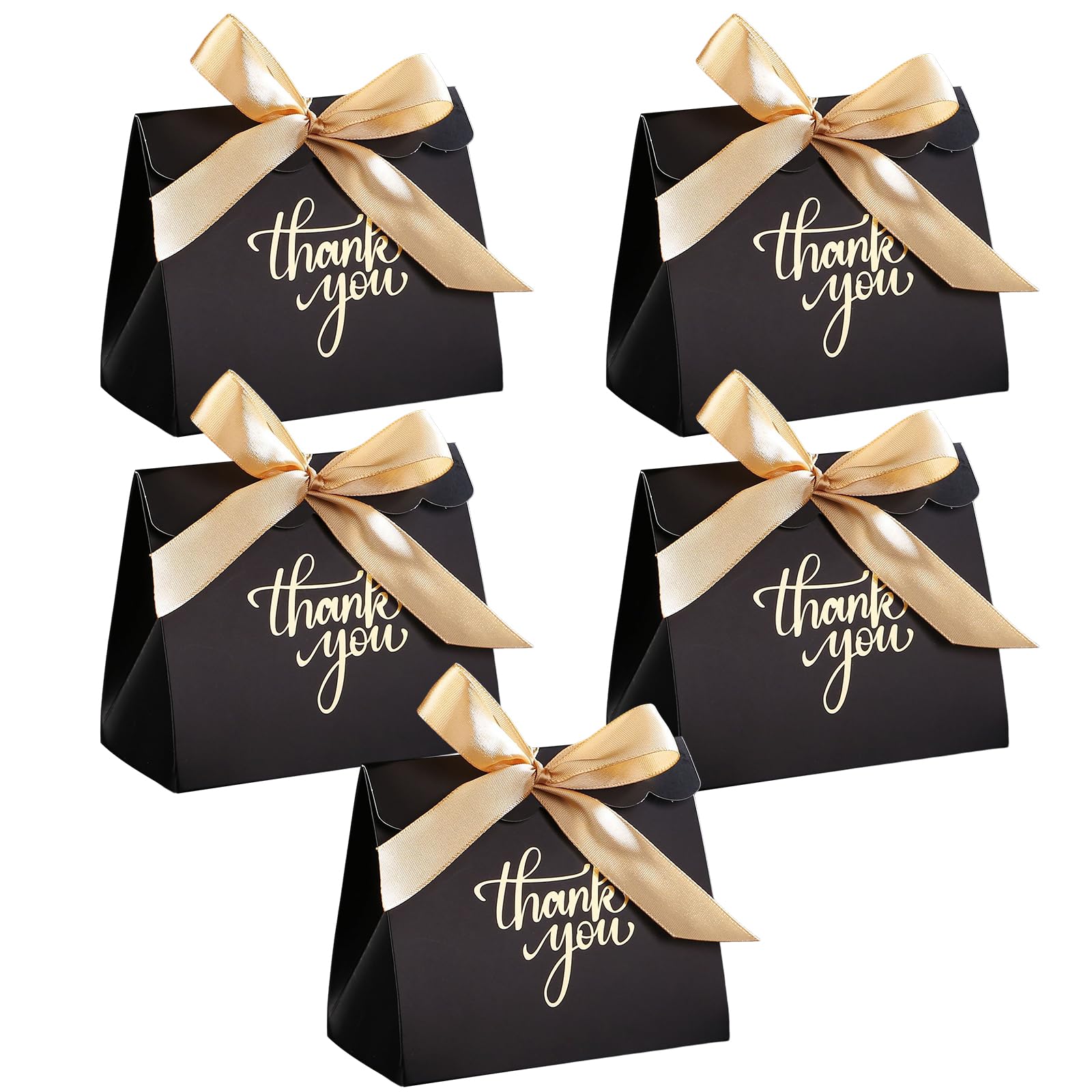 CYunhui Small Thank You Gift Bags with Ribbons for Presents, Black 5pcs