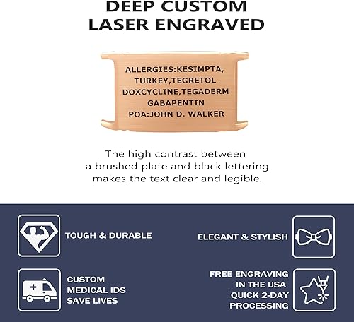 Miniatura 8 de Divoti Alpha - Pulsera unisex de acero inoxidable para identificación de alerta médica, ajustable, talla única, estilo