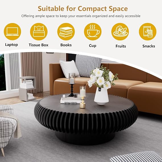 Round Fluted Drum Coffee Table,BL