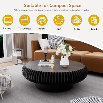 Round Fluted Drum Coffee Table,BL