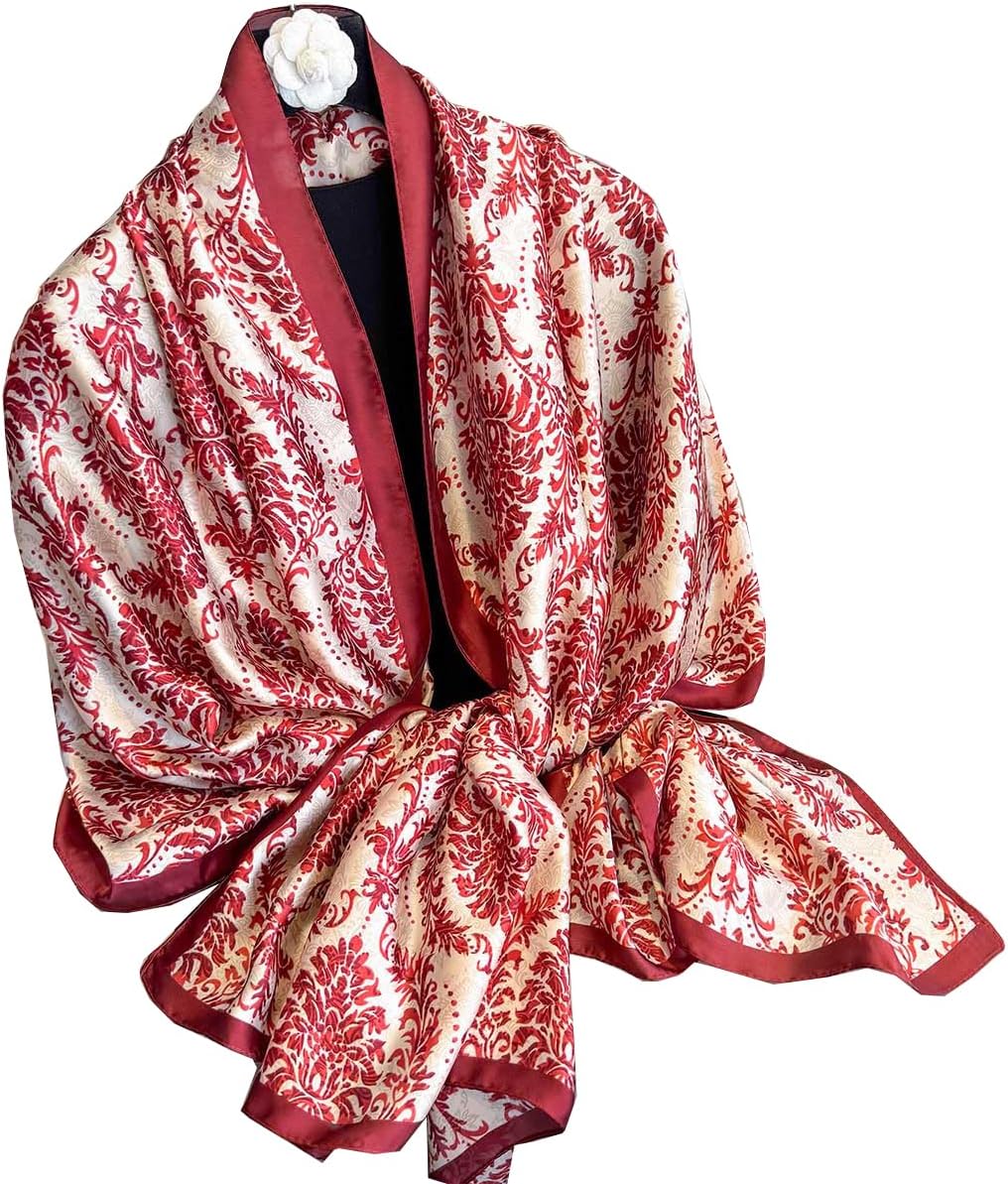 FairyCity Womens large Luxury Silk Scarf Satin Summer Scarf Lightweight Fashion Shawl Wrap