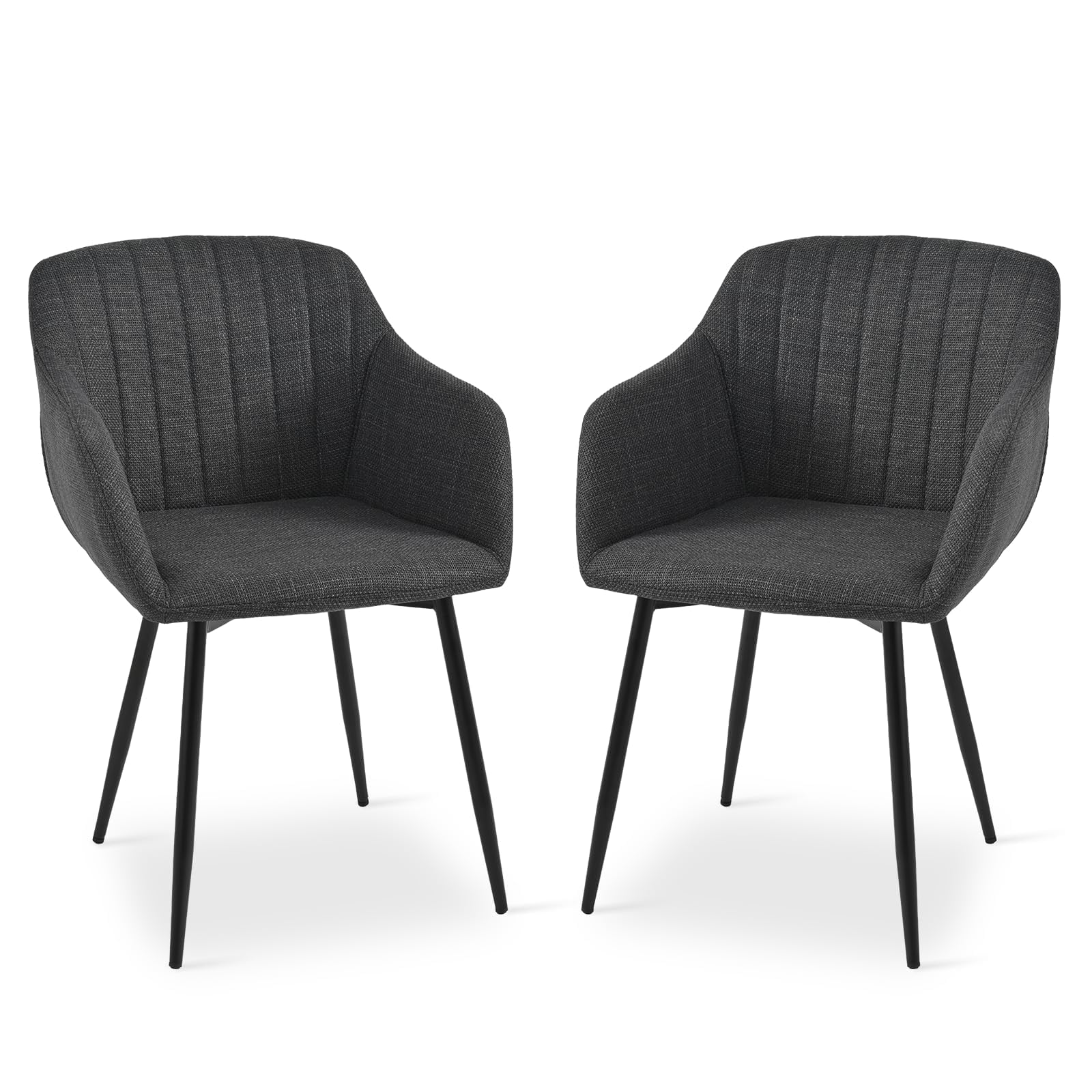 Goeurvant Dining Chairs Set of 2 Polyester Armchair for Living Room with Metal Legs Kitchen Chairs, Blackish Gray