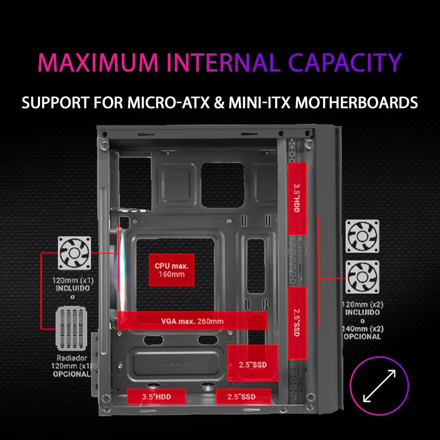 MARSGAMING MC300 Black, Micro ATX PC Case, Tempered Glass, Front MESH, 3xFRGB Fans